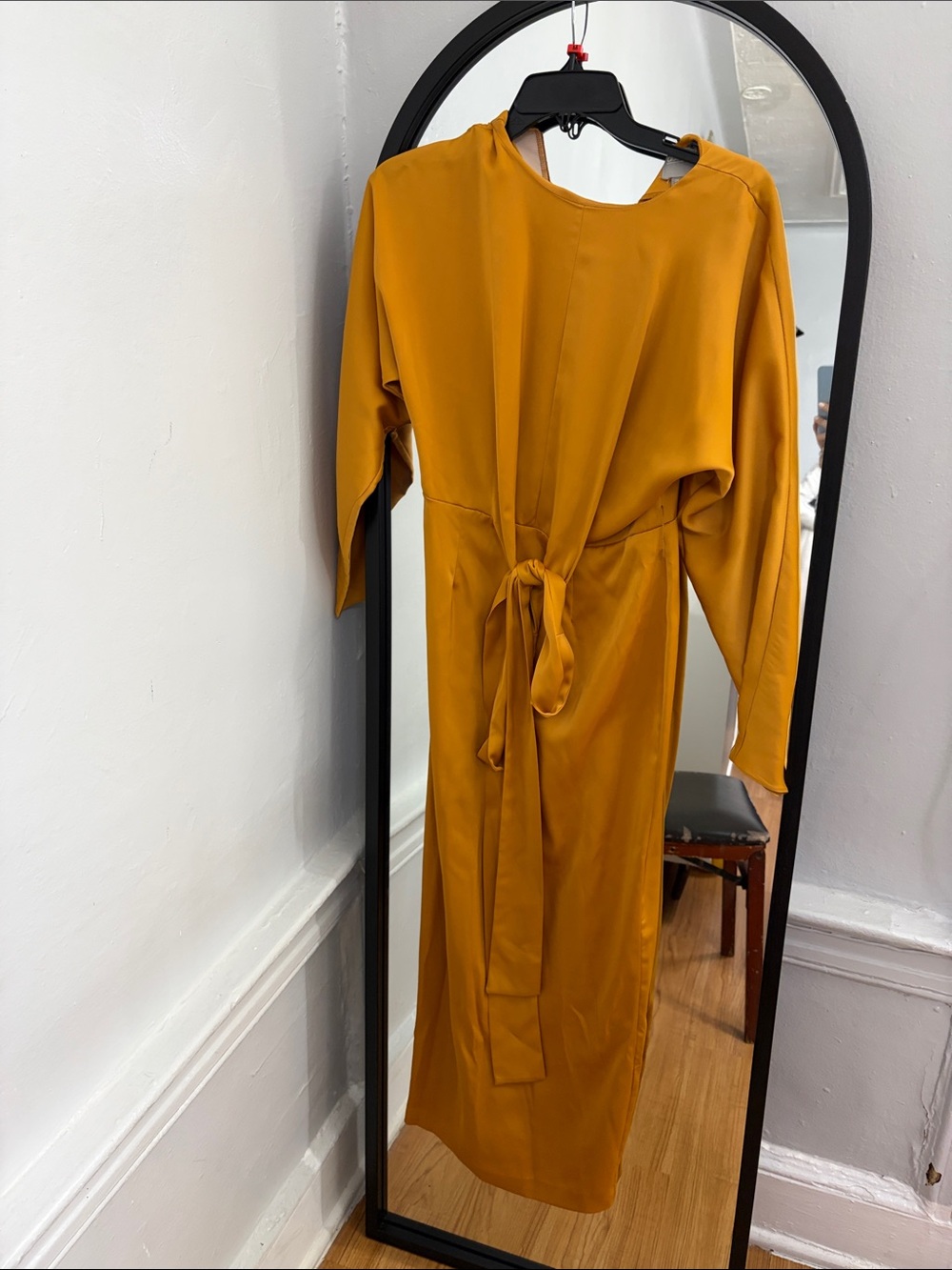 ASOS Mustard Tie-Waist Midi Dress